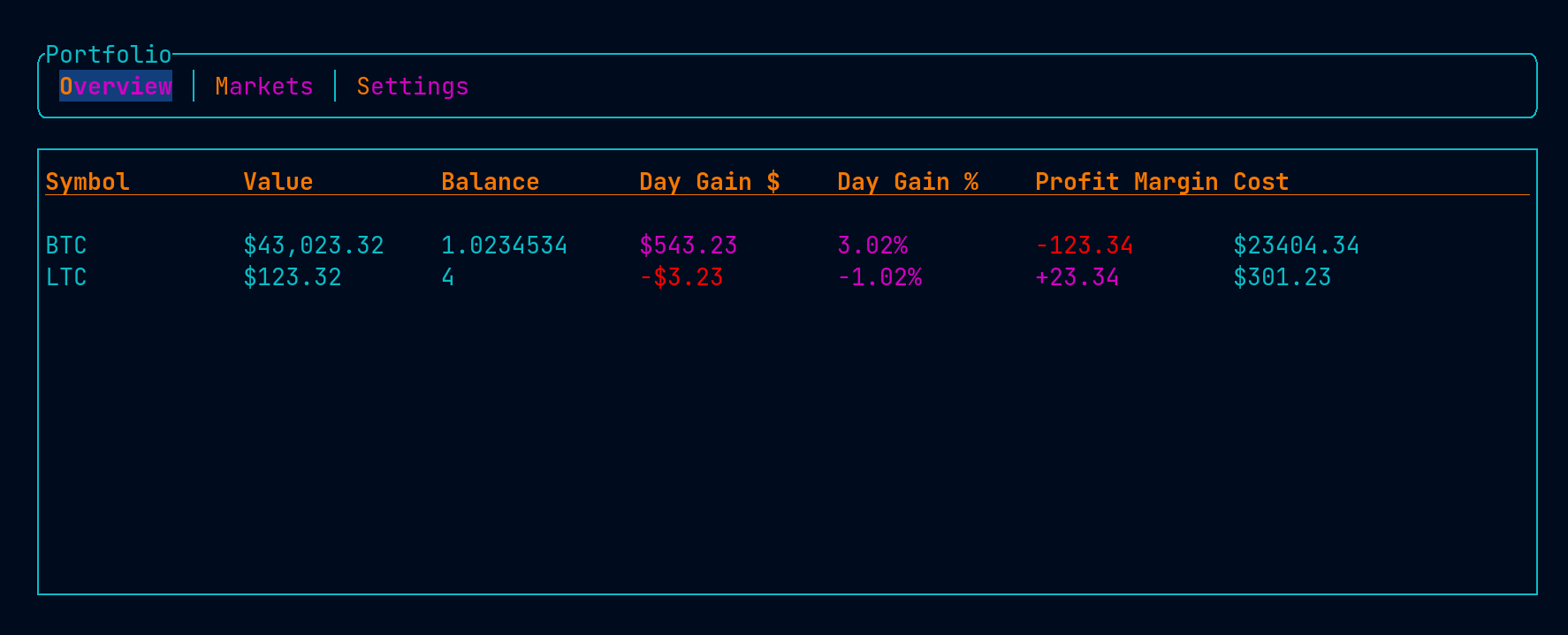 terminal ui of program